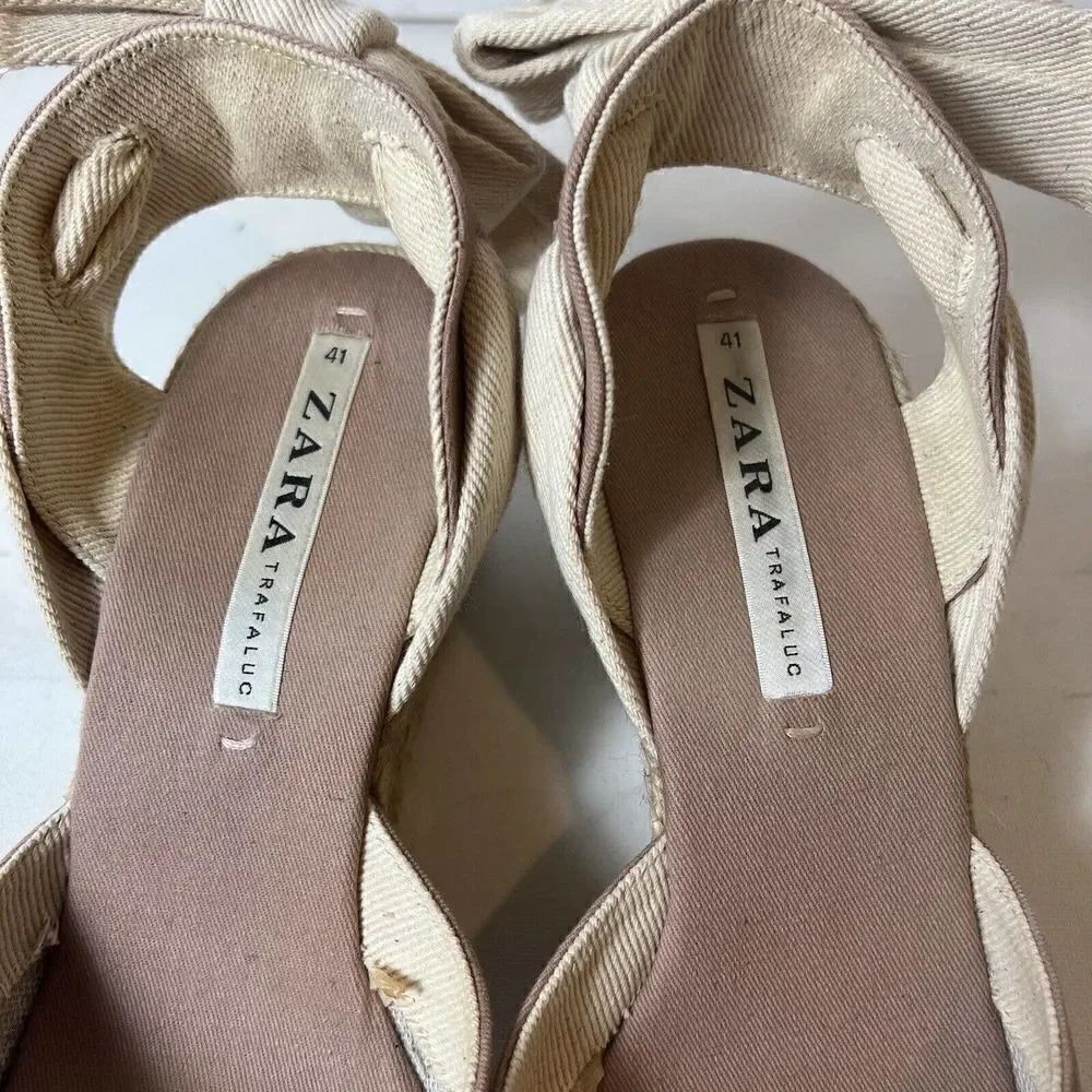 Zara Trafaluc Tan Dusty Rose Espadrille Tie Up Wedges Womens Sz EU 41 US 10-10.5 - Picture 6 of 11